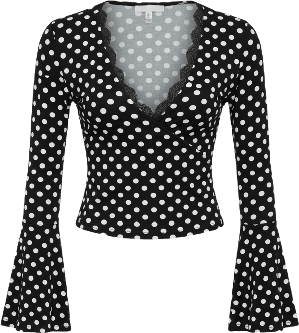 Women's Polka Dot Lacey Plunge Neck Top
