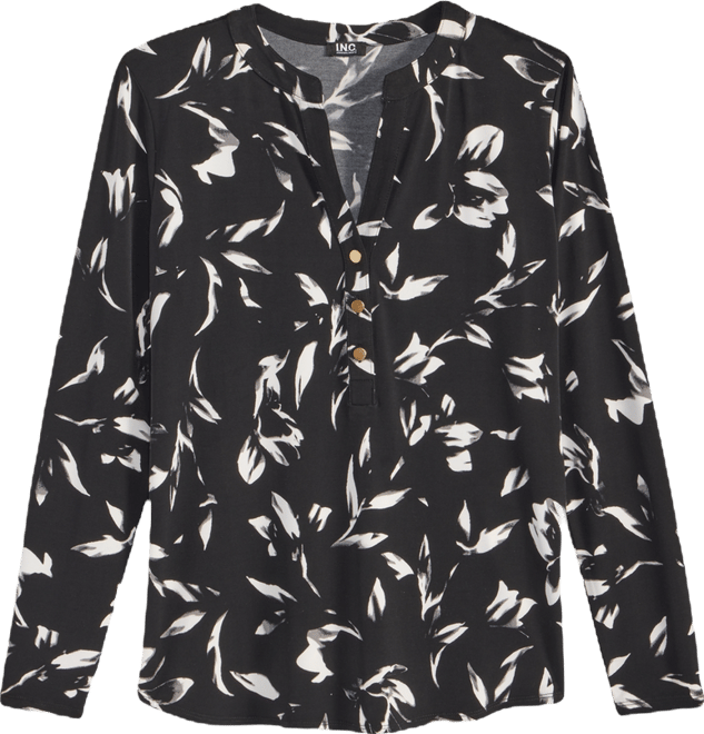 Petite Printed Button-Front Knit Top, Created for Macy's