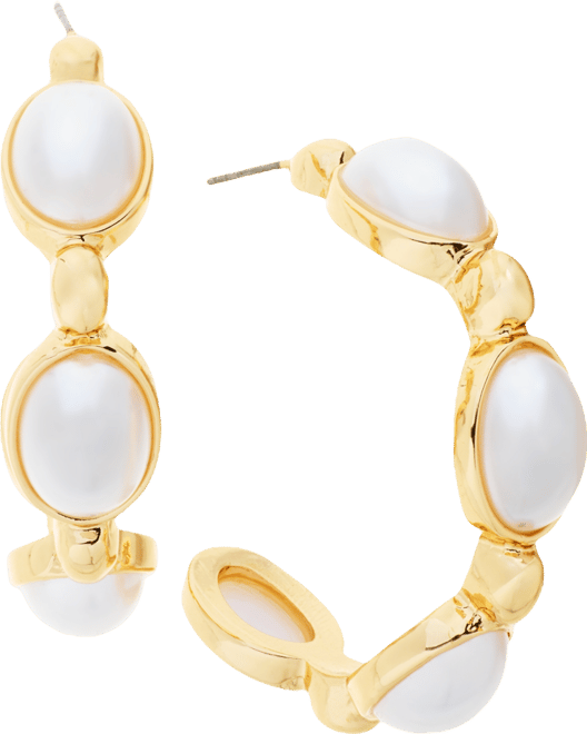 Medium Imitation Pearl C-Hoop Earrings, 1.8", Macy's Exclusive