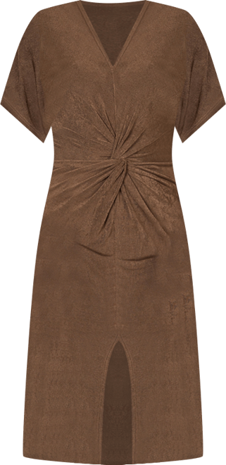 Women's Short Sleeve V-Neck Twist Front Split Hem Dress