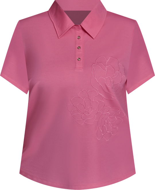 Plus Size Floral Polo Short-Sleeve Top