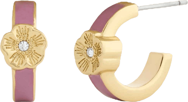 Pink Signature Tea Rose Enamel Huggie Earrings