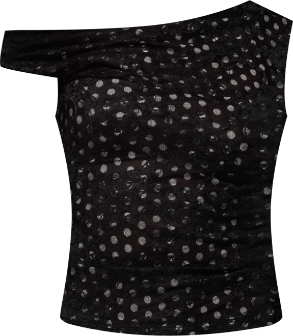 Women's Off Shoulder Lace Polka Dot Top