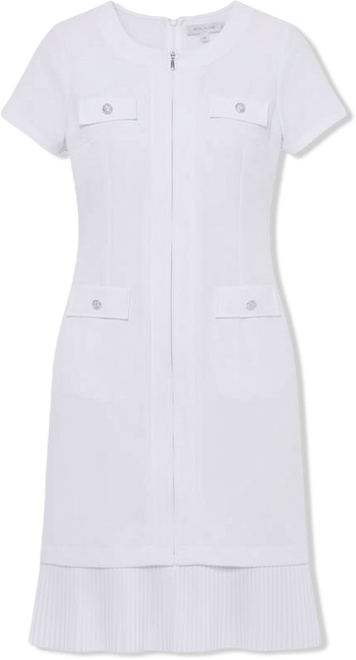 Petite Short Sleeve Pleat Hem Dress