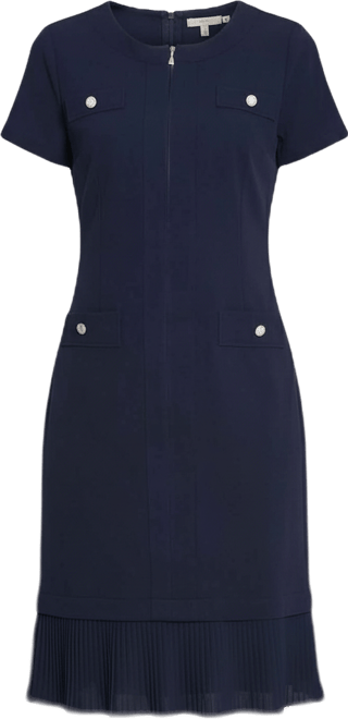 Petite Short Sleeve Pleat Hem Dress