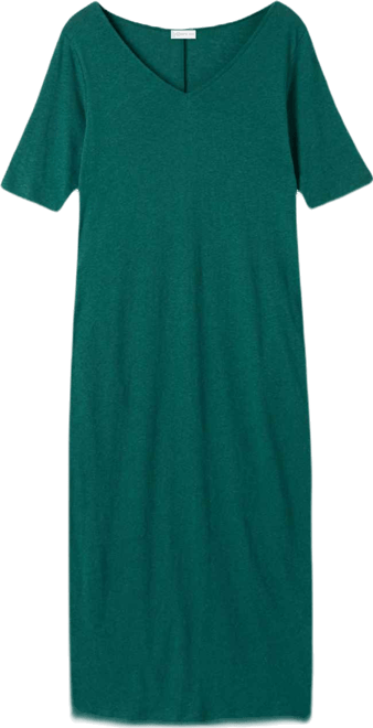 Women's Linen Blend V-Neck Midi Dress