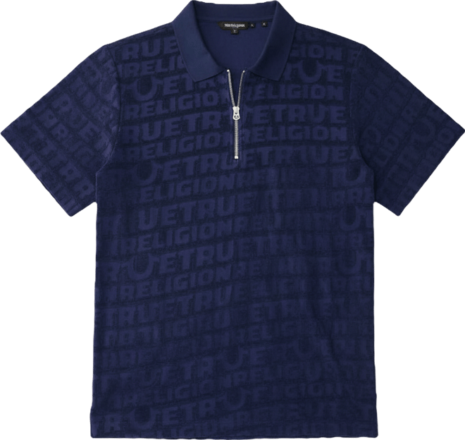 Men's Short-Sleeve Logo Terry Knit Zip Shirt