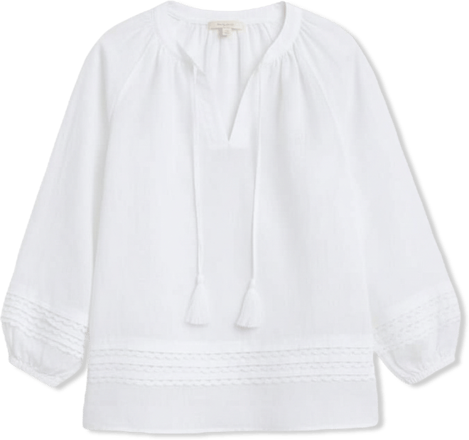 Women's 100% Linen Crochet-Trim Tie-Neck Top, Macy's Exclusive