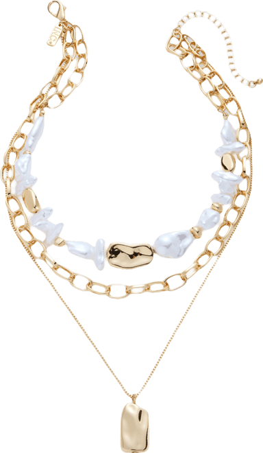 I.n.c. International Sculptural Nugget & Imitation Pearl Layered Pendant Necklace, 16" + 2" extender, Macy's Exclusive