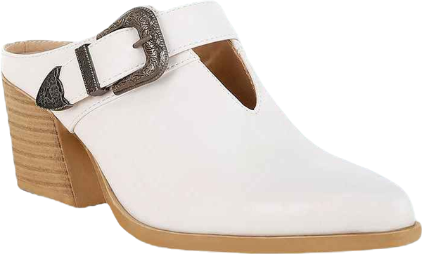 Womens Women Holler Carved Buckle Statement Mules