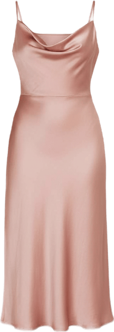 rose gold cowl neck midi dress Bebe Satin Cowl Neck Wrap Dress Rose Gold XS