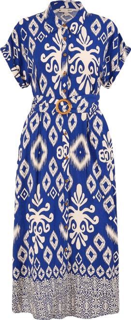 Women's Geo Print Relaxed Midi Shirt Dress