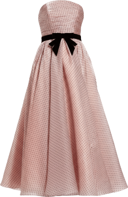 Women's Polka Dot Organza Strapless Dress With Bow