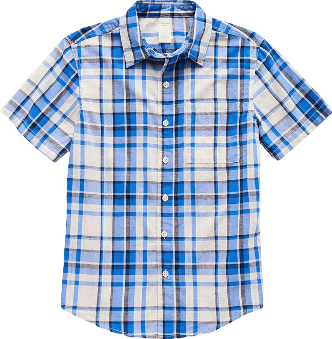 Thereabouts Little & Big Kid Boys Easy-on + Easy-off Sensory Friendly Short  Sleeve Regular Fit Button-Down Shirt, Color: Blue Plaid - JCPenney