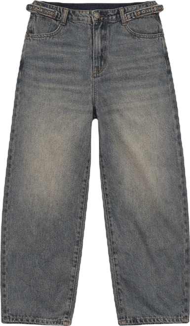 Women's Side Belt Low Rise Barrel Jeans