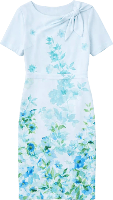 Petite Printed Tie Neck Sheath Dress