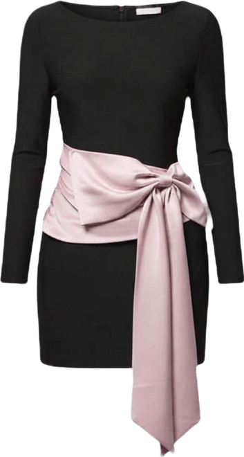 Women's Satin Bow Long Sleeve Mini Dress