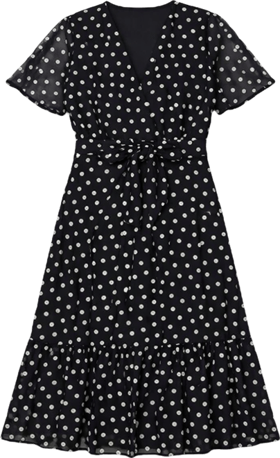 Women's Dot Print Mesh Stretch Midi Skater Dress