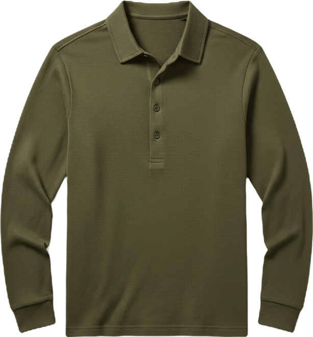 Men's Long-Sleeve Soft Mini Waffle Polo Shirt