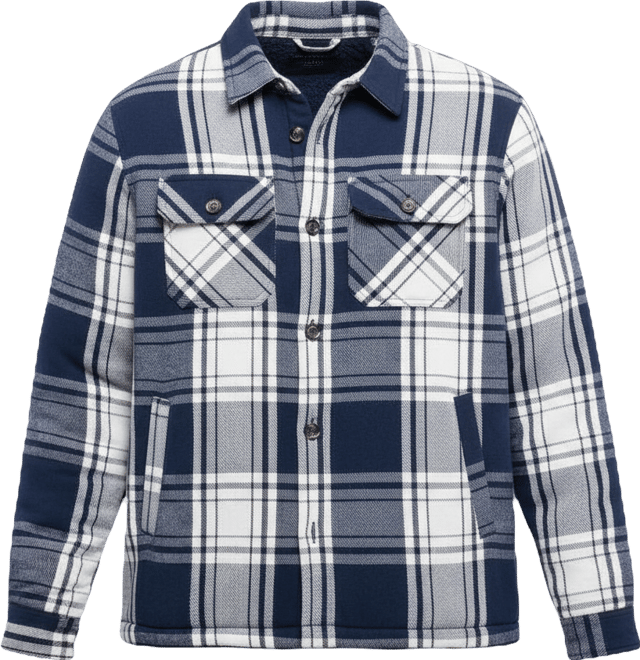 Men's Cotton Plaid Flannel Button-Up Shirt Jacket With Faux Shearling Lining