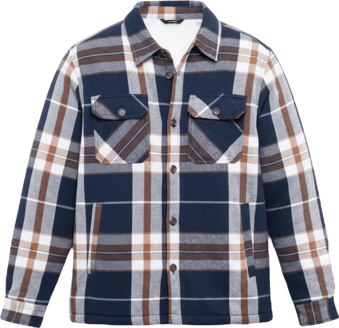 Men's Cotton Plaid Flannel Button-Up Shirt Jacket With Faux Shearling Lining
