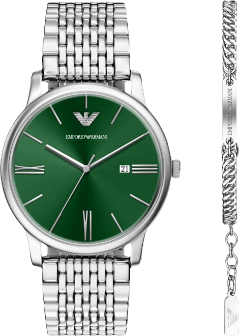 Men's Quartz Three-Hand Silver Stainless Steel Watch, 42mm