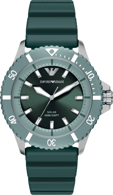 Men's World Explorer Solar Three Hand Green Silicone Watch, 42mm