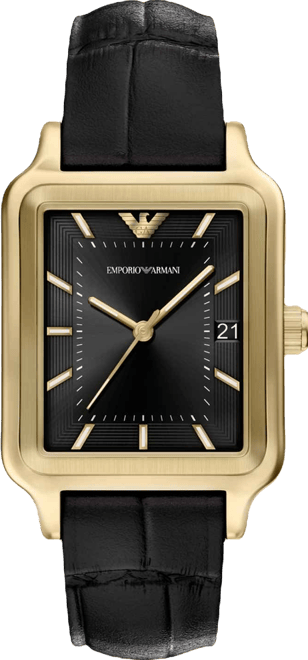 Men's Quartz Three-Hand Black Leather Watch, 36mm