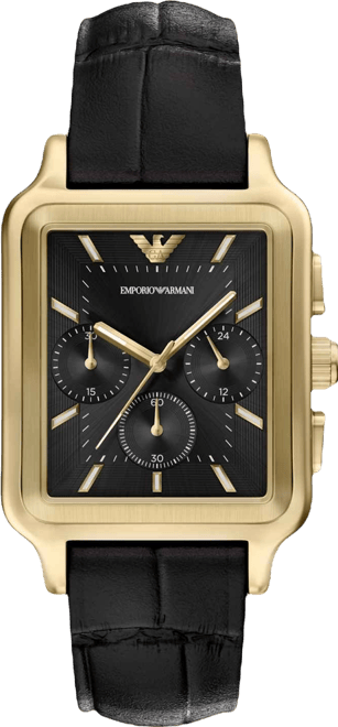 Men's Quartz Chronograph Black Leather Watch, 38mm