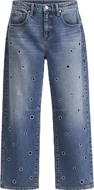 Women's High-Rise Grommet Barrel-Leg Jeans, Macy's Exclusive