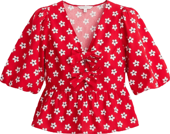 Women's Puff-Sleeve Tie-Front Peplum Blouse, Macy's Exclusive