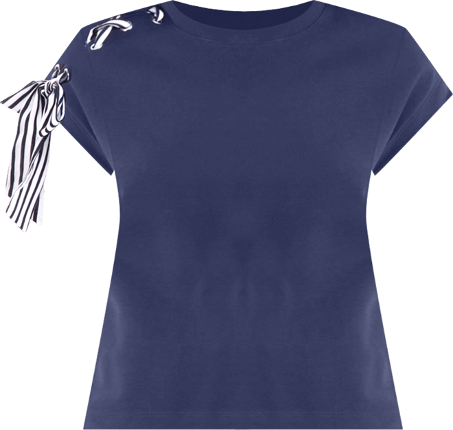 Trendy Plus Size Ribbon-Trim Crewneck Cotton Top, Macy's Exclusive