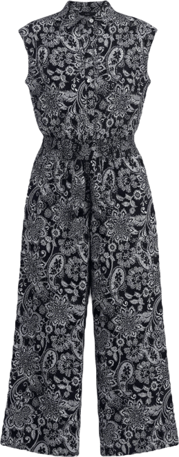 Women's Paisley Button-Front Sleeveless Jumpsuit