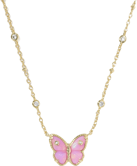 Imitation Pearl and 14k Gold Over Brass Cailey Butterfly Short Pendant Necklace