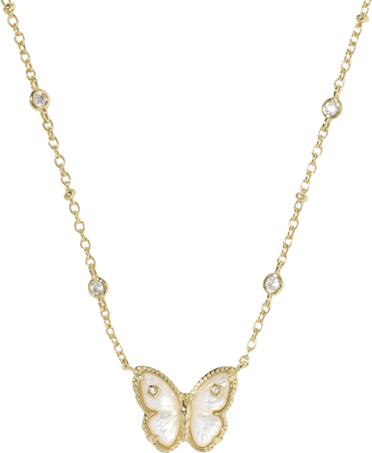 Imitation Pearl and 14k Gold Over Brass Cailey Butterfly Short Pendant Necklace