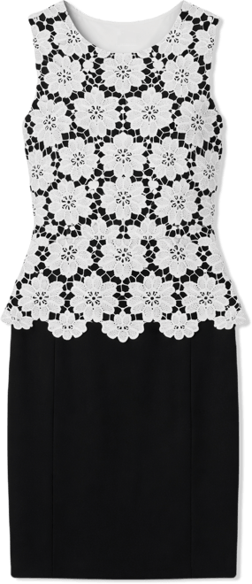 Petite Peplum Mixed Media Sheath Lace Dress