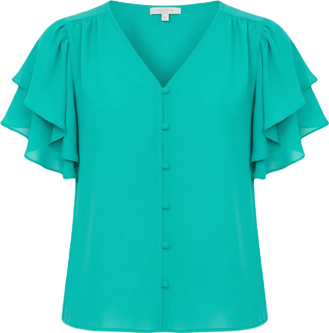 Women's V-Neck Double Flutter Sleeves Top