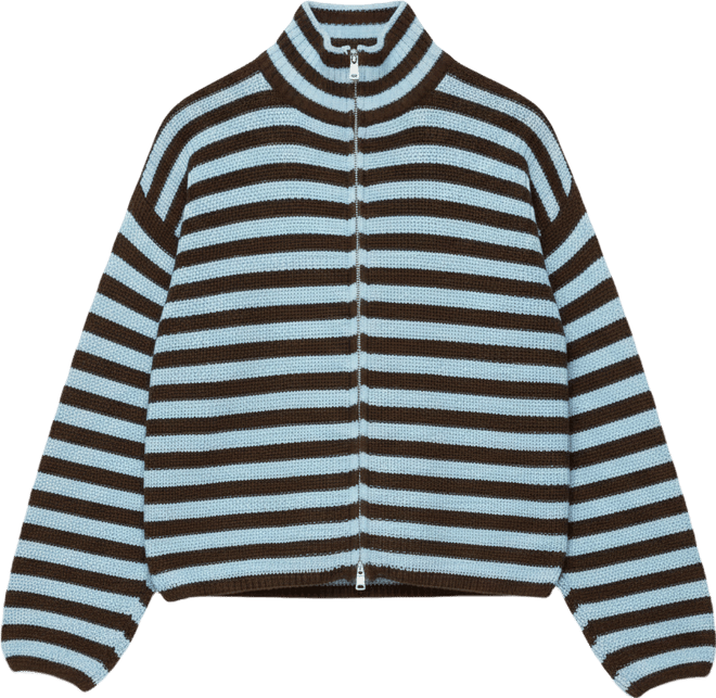 Women's High Neck Striped Zip Up Sweater