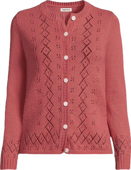 Women's Pointelle Crew Neck Cardigan Sweater