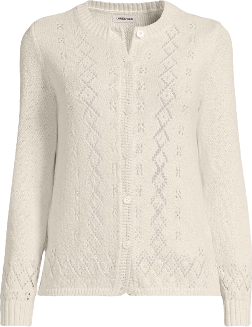 Women's Pointelle Crew Neck Cardigan Sweater