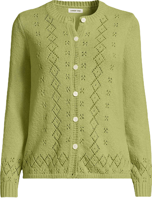 Women's Pointelle Crew Neck Cardigan Sweater