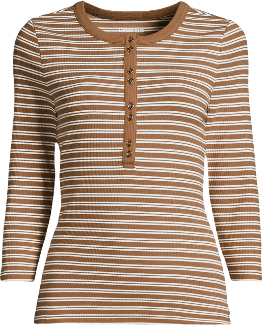 Women's 3/4 Sleeve Polished Rib Henley Top