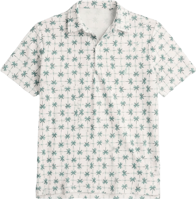 Men's Palm Tree Print Golf Short-Sleeve Polo Shirt