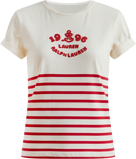 Women's Striped Embroidered Logo Crewneck T-Shirt