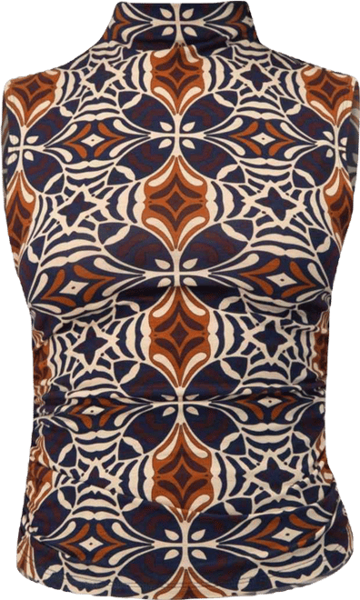 Women's Ruched Side High Neck Sleeveless Blouse