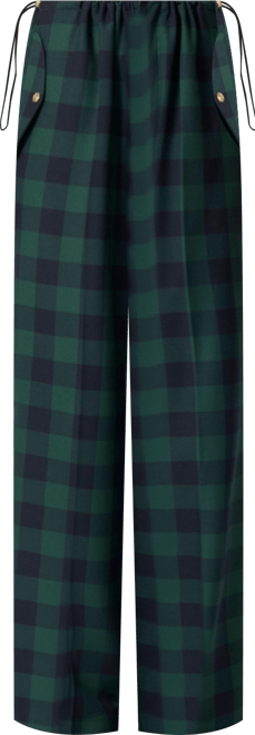 Women's Emerald Check Drawstring Wide-Leg Pants