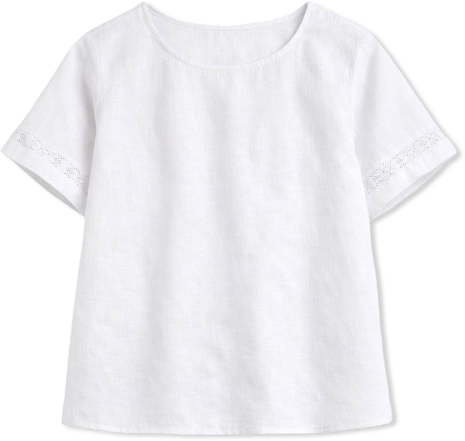 Women's 100% Linen Eyelet-Trim Short-Sleeve Top, Macy's Exclusive