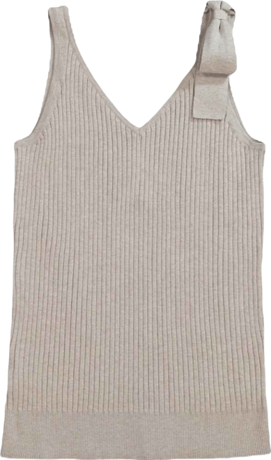 Womens' V-Neck Rib Knit Tank with Bow