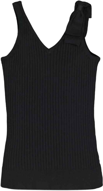 Womens' V-Neck Rib Knit Tank with Bow