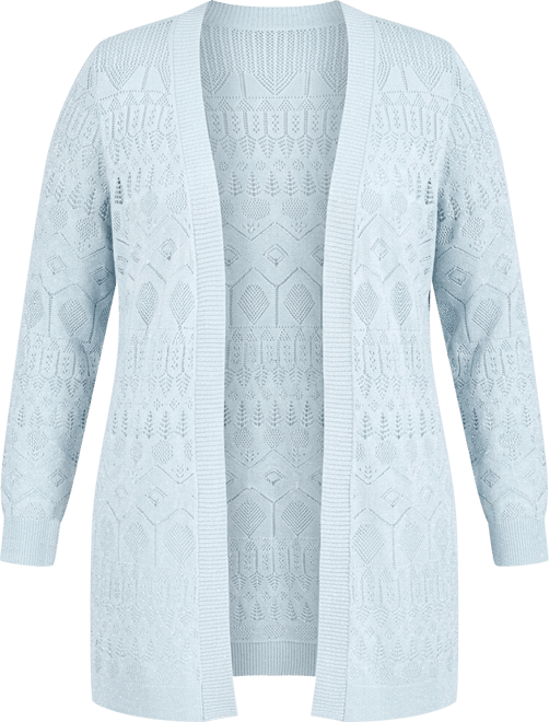 Plus Size Metallic Pointelle Knit Open-Front Cardigan, Macy's Exclusive